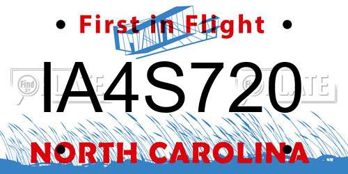 IA4S720 North Carolina License Plate
