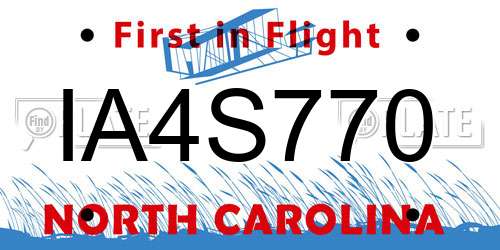 IA4S770 North Carolina License Plate