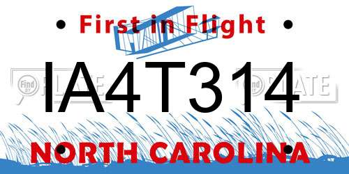 IA4T314 North Carolina License Plate