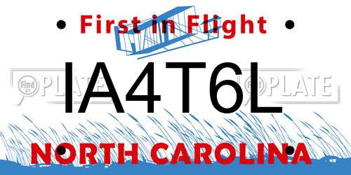 IA4T6L North Carolina License Plate