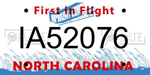 IA52076 North Carolina License Plate