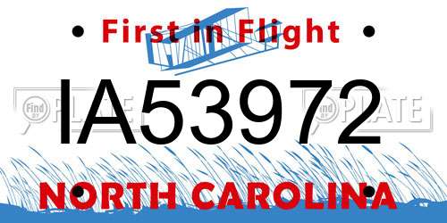IA53972 North Carolina License Plate