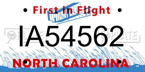 IA54562 North Carolina License Plate