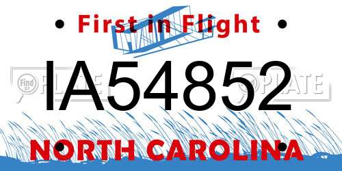 IA54852 North Carolina License Plate