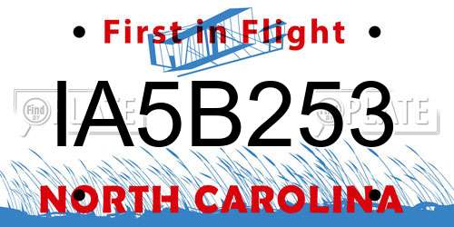 IA5B253 North Carolina License Plate