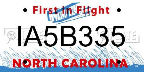 IA5B335 North Carolina License Plate