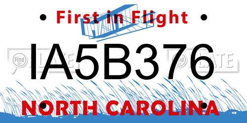 IA5B376 North Carolina License Plate