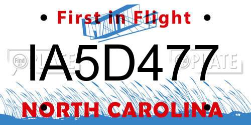 IA5D477 North Carolina License Plate