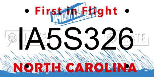 IA5S326 North Carolina License Plate