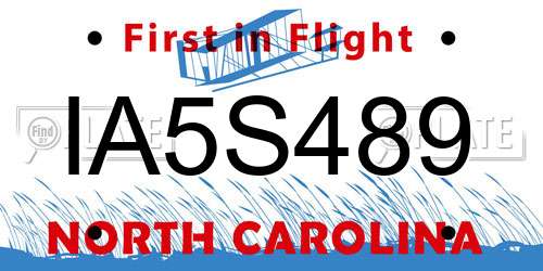 IA5S489 North Carolina License Plate