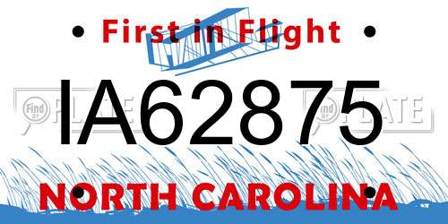 IA62875 North Carolina License Plate