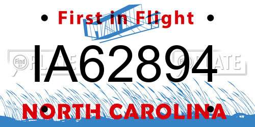 IA62894 North Carolina License Plate