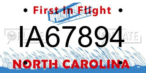 IA67894 North Carolina License Plate