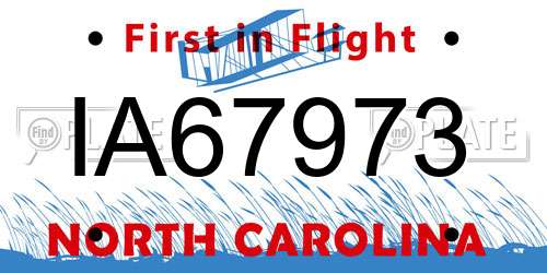 IA67973 North Carolina License Plate