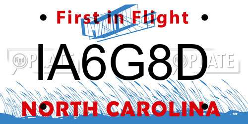 IA6G8D North Carolina License Plate