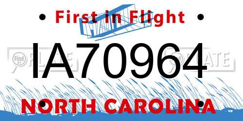 IA70964 North Carolina License Plate