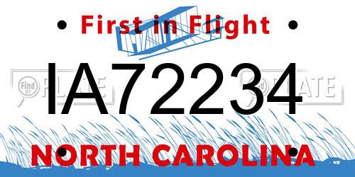 IA72234 North Carolina License Plate