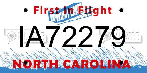 IA72279 North Carolina License Plate