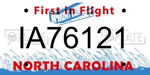 IA76121 North Carolina License Plate