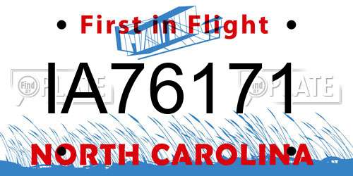 IA76171 North Carolina License Plate