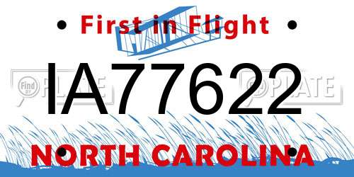 IA77622 North Carolina License Plate