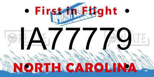 IA77779 North Carolina License Plate