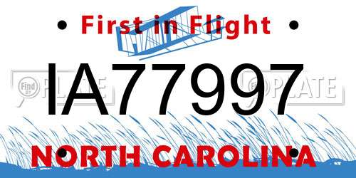 IA77997 North Carolina License Plate