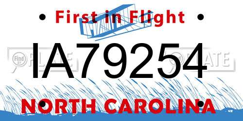 IA79254 North Carolina License Plate