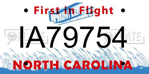 IA79754 North Carolina License Plate