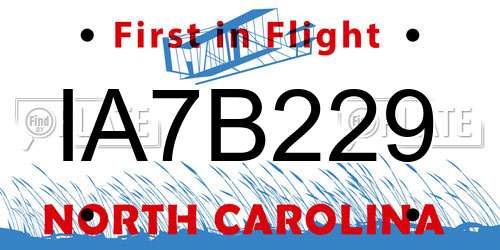 IA7B229 North Carolina License Plate