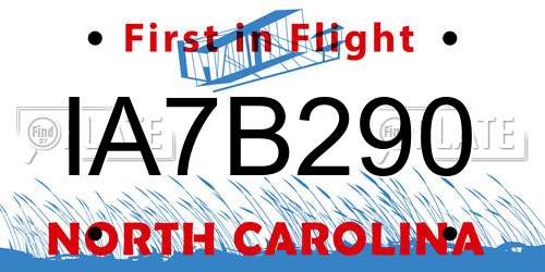 IA7B290 North Carolina License Plate