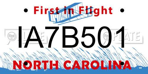 IA7B501 North Carolina License Plate
