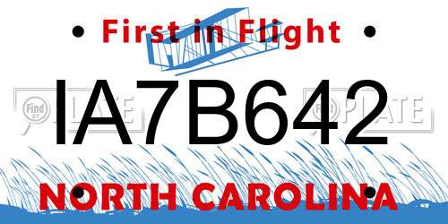 IA7B642 North Carolina License Plate