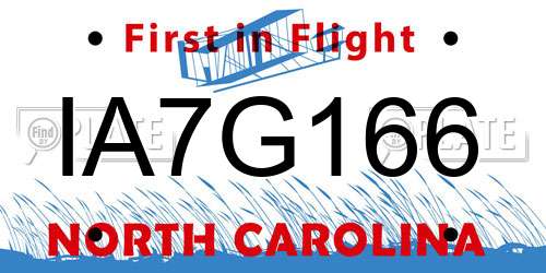 IA7G166 North Carolina License Plate