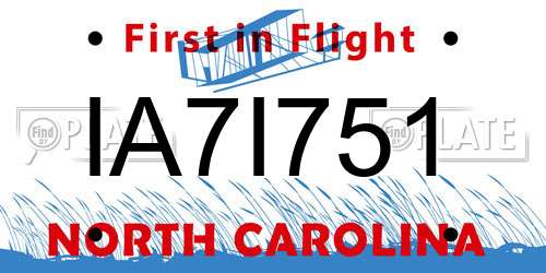 IA7I751 North Carolina License Plate