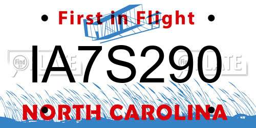 IA7S290 North Carolina License Plate