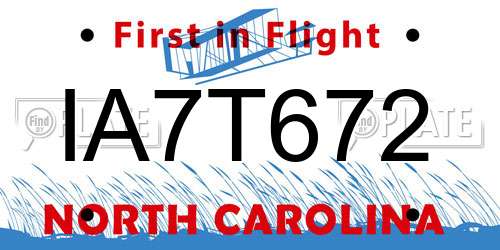 IA7T672 North Carolina License Plate