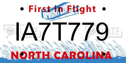 IA7T779 North Carolina License Plate