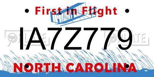 IA7Z779 North Carolina License Plate