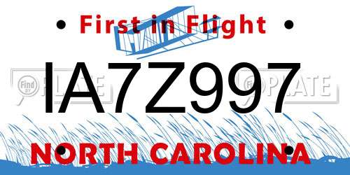 IA7Z997 North Carolina License Plate