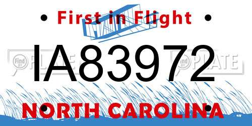 IA83972 North Carolina License Plate