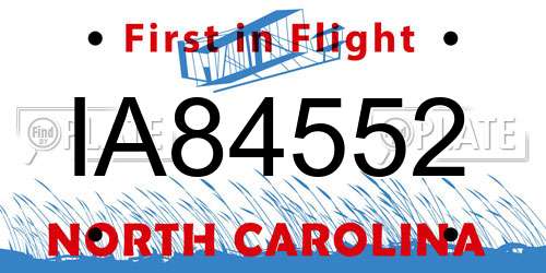 IA84552 North Carolina License Plate