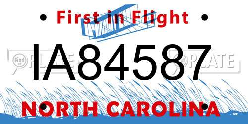 IA84587 North Carolina License Plate