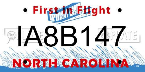 IA8B147 North Carolina License Plate