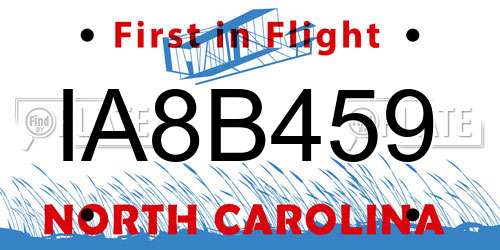 IA8B459 North Carolina License Plate