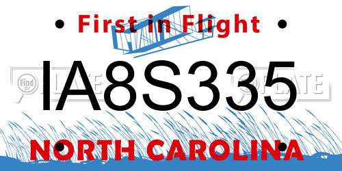 IA8S335 North Carolina License Plate