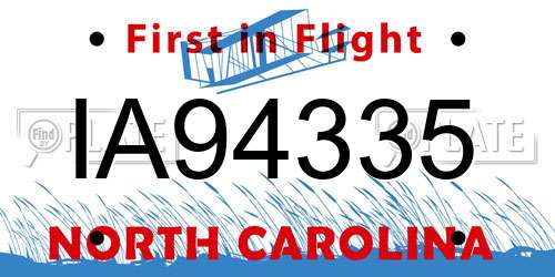 IA94335 North Carolina License Plate