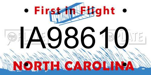 IA98610 North Carolina License Plate