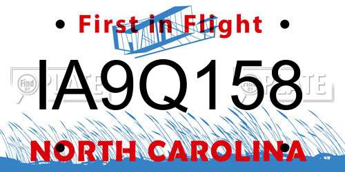 IA9Q158 North Carolina License Plate