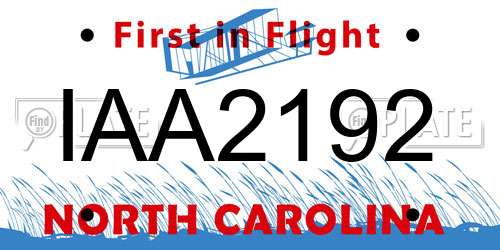 IAA2192 North Carolina License Plate